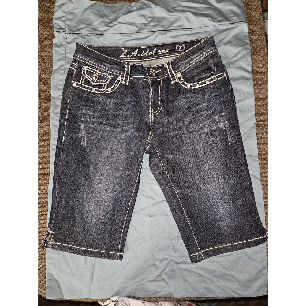 LA Idol Womens Shorts Juniors Size 7 Rhinestones‎ Embroidered Flap Pockets 30x12